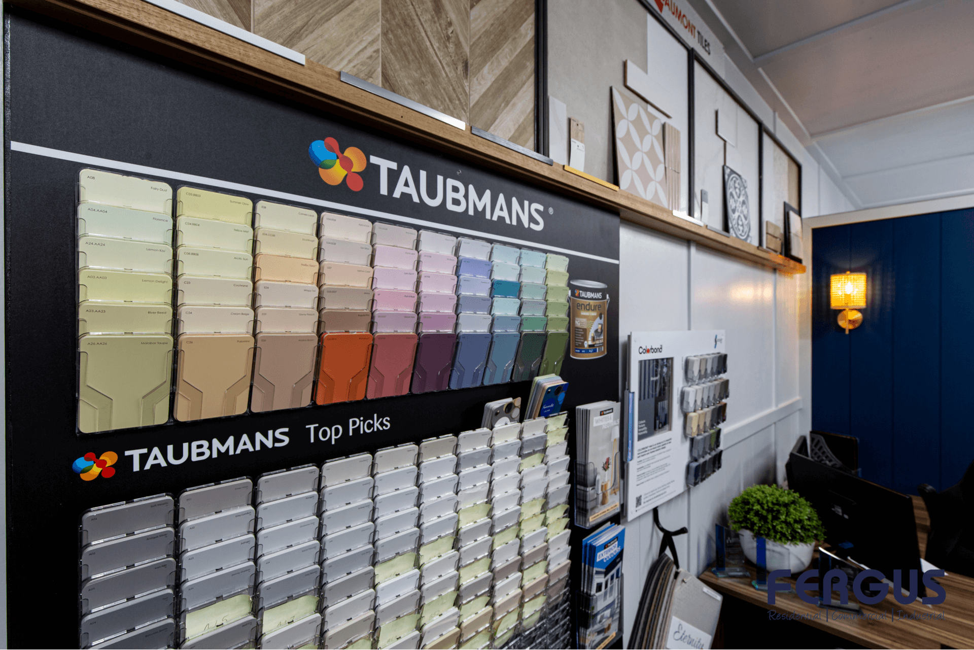 Diverse range of color palettes and designs at the Taubmans showcase within the Fergus Residential Display Centre