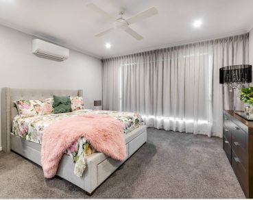 Residential Master's Bedroom design, complete with a thoughtfully integrated AC by Fergus Builders Residential, Industrial & Commercial real estate development Mackay