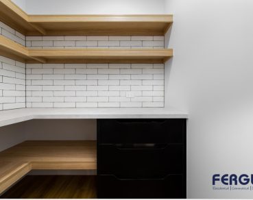 Residential Prep Kitchen design showcasing a seamlessly integrated floating built-in cabinet by Fergus Builders Residential, Industrial & Commercial real estate development Mackay
