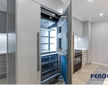 Residential Kitchen & Dining Area design showcasing a seamlessly integrated refrigerator by Fergus Builders Residential, Industrial & Commercial real estate development Mackay