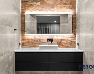 Residential Bathroom Design featuring a meticulously crafted vanity cabinet with sink & mirror by Fergus Builders Residential, Industrial & Commercial real estate development Mackay